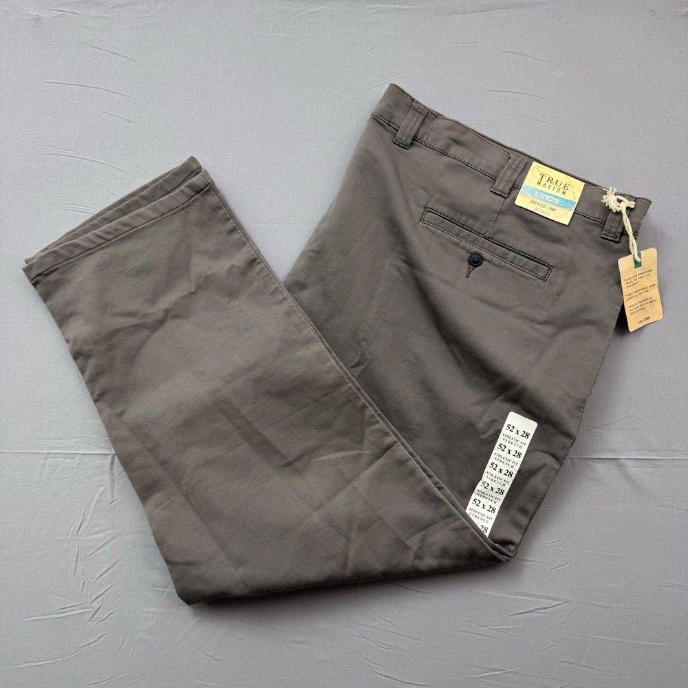 True Nation Men 52x28 Gray Athletic Fit Everyday Pant X-Stretch Chino NWT